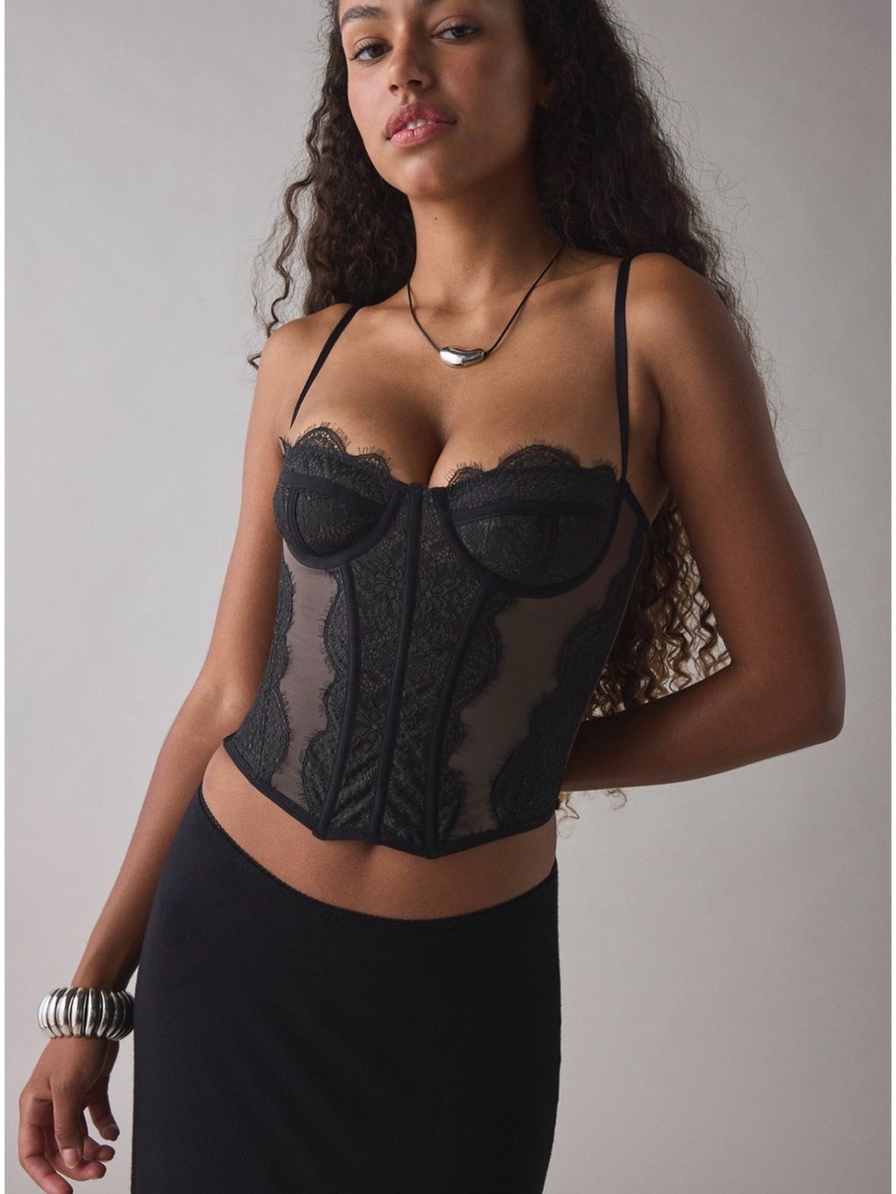 Urban Outfitters Black Lace Sheer Underwire Bustier Corset Top - Women Intimates